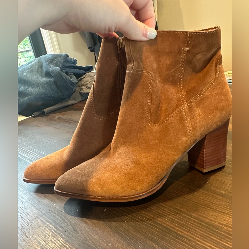 SARTO By Franco Sarto Tan Heeled Boots with Chunky Block Heel